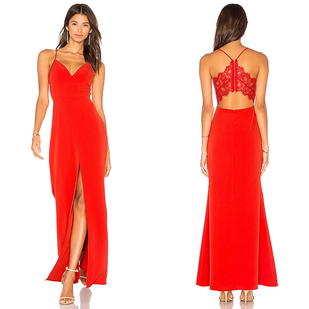 NEW Lovers Friends Helena Red Lace Back Maxi Gown